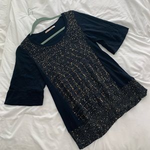 EUC Tokyo label gold sequin and navy sweater one size